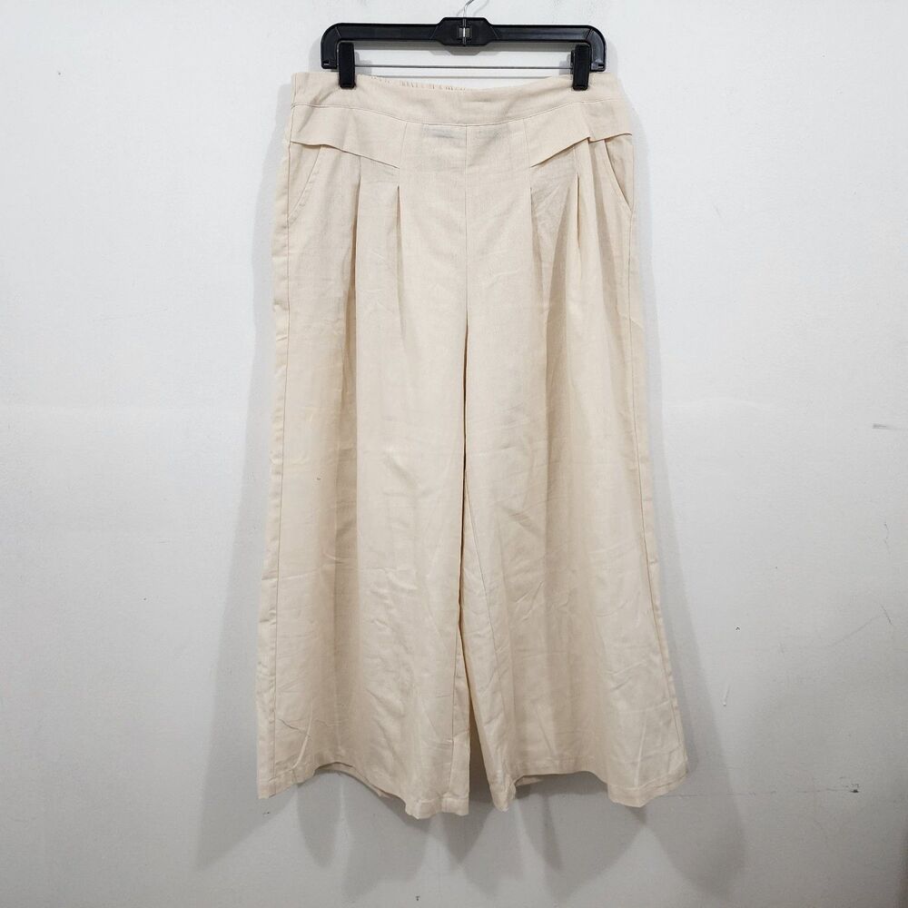 Women's Ivory Cotton Wide-leg Crop Pant Pull-on Size XXL Lightweight High-Rise